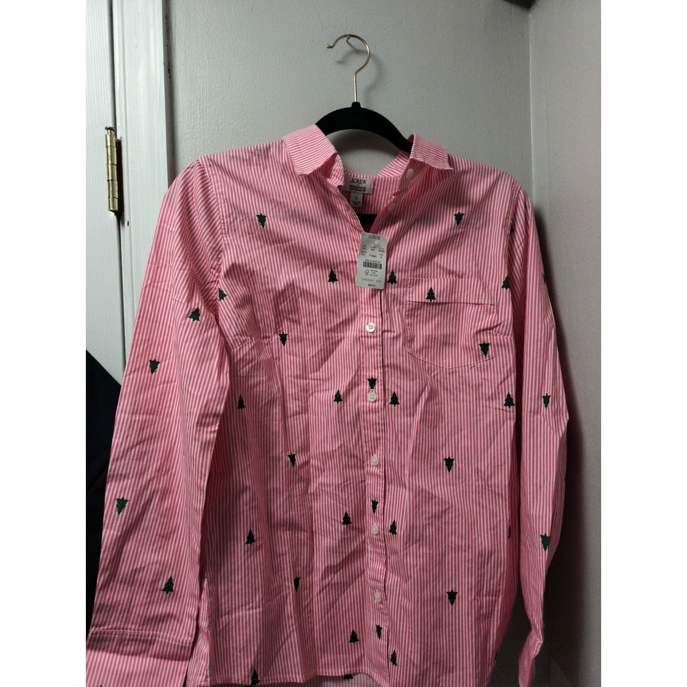 J.Crew Red White Stripe Button Down Shirt Christmas Tree Holiday Size Small New
